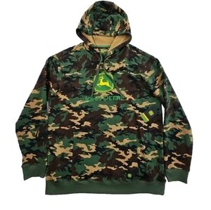 John Deere Mens  Green and Brown Camouflage Hoodie Sz S Nwt